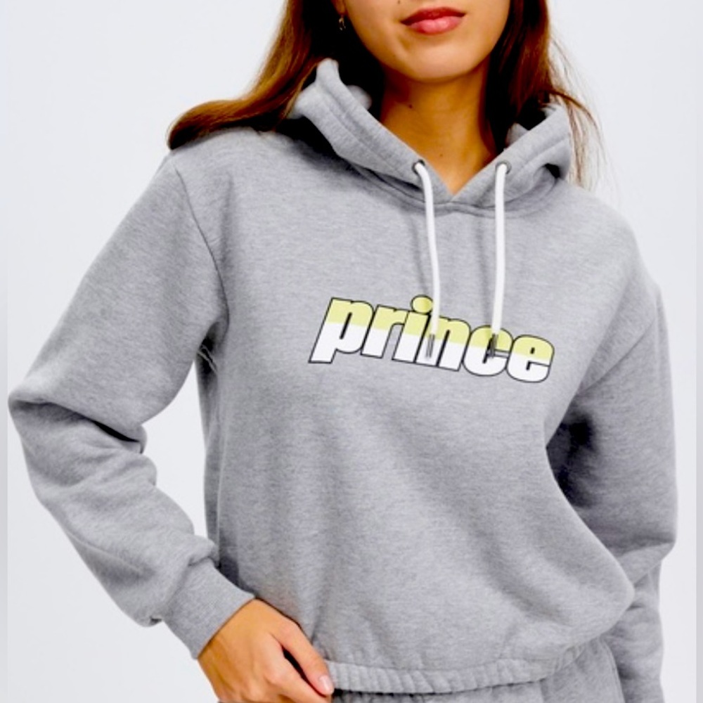 Prince Tennis‎ Club Hoodie Women sz M Grey Logo Graphic NWT